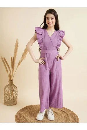 Cherry & Jerry Girls V-Neck Ruffled Waist Tie-Up Basic Jumpsuit