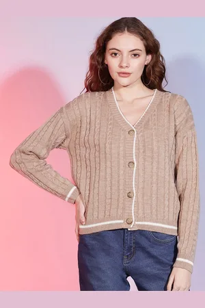 DressBerry Beige Self Design Long Sleeves Acrylic Cardigan