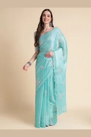 Mitera Floral Sequinned Organza Saree