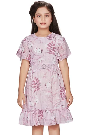 Peppermint Floral Printed Flared Sleeve Satin Fit & Flare Dress