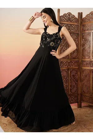 Sangria Women Floral Thread and Sequinned Embroidered Maxi Dress