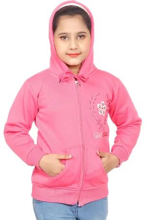 BAESD Girls Floral Embroidered Hooded Storm-Fit Cotton Front-Open Sweatshirt