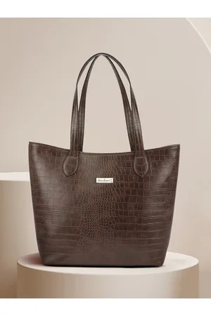 DressBerry Brown Textured Structured Tote Bag