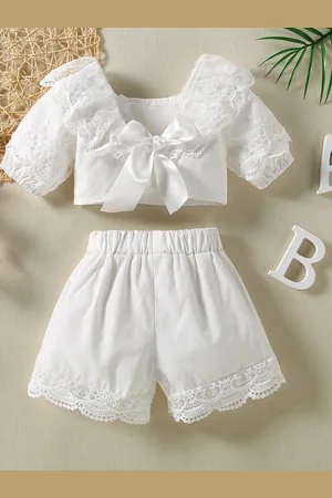 Stylecast Girls White Pure Cotton Top with Shorts
