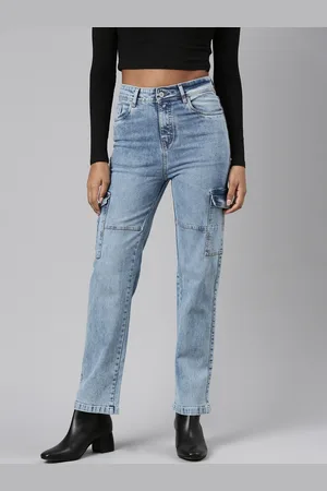 SHOWOFF Women Jean Straight Fit Clean Look Mid-Rise Heavy Fade Stretchable Jeans