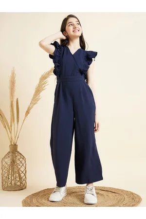Cherry & Jerry Girls V-Neck Ruffled Waist Tie-Up Basic Jumpsuit