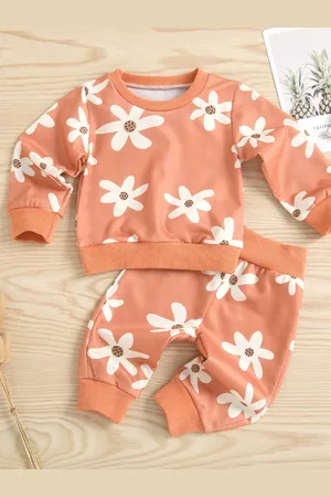 Stylecast Girls Orange & White Printed Pure Cotton Top with Trousers