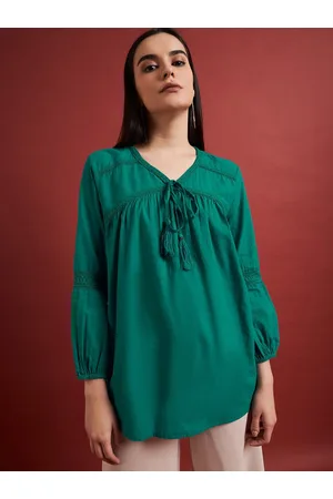 DressBerry Tie-Up Neck Ethnic Cotton Cuffed Sleeves Top