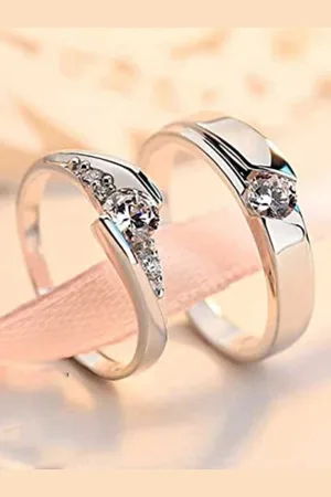 Asmitta Jewellery Set Of 2 Rhodium-Plated Cubic Zirconia Finger Ring