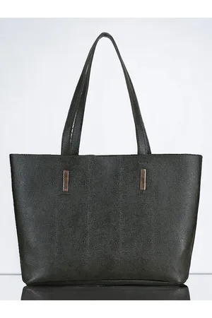 DressBerry Green Textured Shopper Handheld Bag
