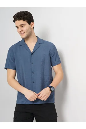 Celio Textured Spread Collar Short Sleeves Casual Shirt
