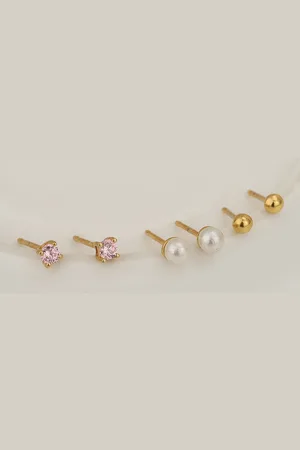 Carlton London Girls Set of 3 Gold-Plated CZ-Studded Circular Studs Earrings