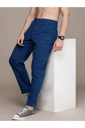 Buy Roadster Men Blue Solid Cargo Trousers - Trousers for Men 2075907