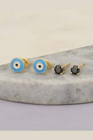 Carlton London Girls Set of 2 Gold-Plated CZ-Studded Circular Studs Earrings