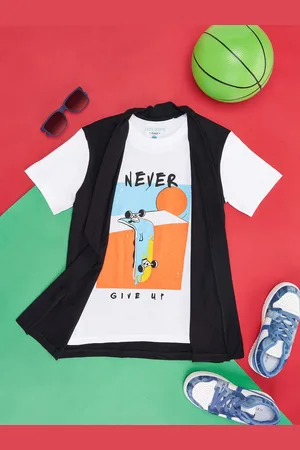 Pantaloons Boys White & Black Printed Pure Cotton Jacket T-shirt