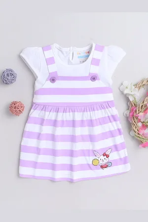 BUMZEE Girls Striped Round Neck Cap Sleeves Pinafore Cotton frock