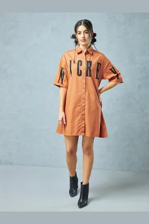 Bewakoof Mickey Mouse Printed Shirt Collar Pure Cotton Oversized Mini Shirt Dress