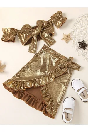 Stylecast Girls Gold Toned Pure Cotton Frill Knee Length Skirt