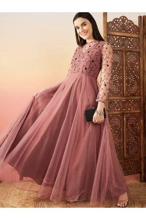 Sangria Women Floral Thread and Sequinned Embroidered Maxi Dress