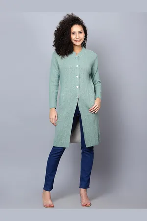 Chemistry Floral Self Design Woollen Longline Cardigan Sweater