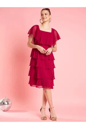 Antheaa Chiffon Gathered Or Pleated Fit & Flare Party Dress