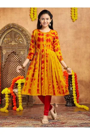 Aarika Girls Tie & Dye Printed Round Neck Cotton A-Line Kurta