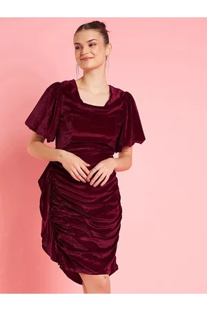 Antheaa Flutter Sleeve Velvet Sheath Party Dress
