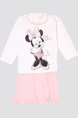 Mothercare Girls Minnie Mouse Printed Pure Cotton T-shirt With Skirt