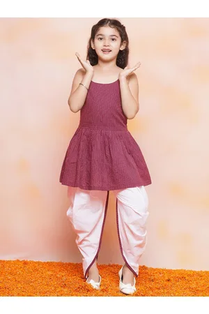 AJ DEZINES Girls Striped Pure Cotton A-Line Kurta with Dhoti Pants