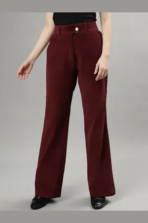 ICONIC Women Textured High-Rise Pure Cotton Parallel Trousers