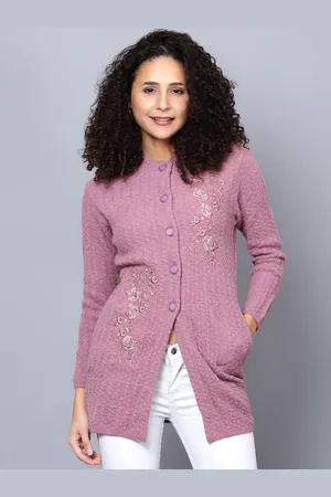 Chemistry Floral Embroidered Woollen Longline Cardigan Sweater