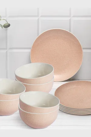 Anko Pink & White 12 Pieces Stoneware Glossy Dinner Set