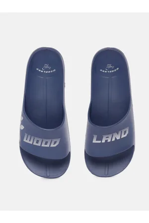 Woodland Men Brand Logo Printed Feather Feet Sliders