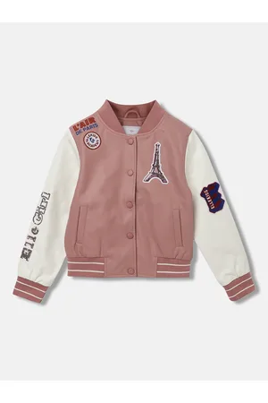 Elle Girls Colourblocked Stand Collar Embroidered Detail Bomber Jacket