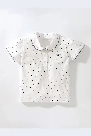 Stylecast Cotton Shirt Collar Short Sleeves Graphic Casual Top