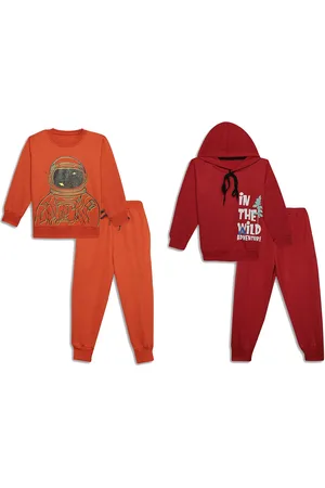 VIMAL JONNEY Kids Pack Of 2 Printed Cotton Fleece Sweatshirt With Joggers