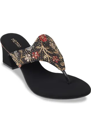 Metro Embellished Open Toe Block Heels