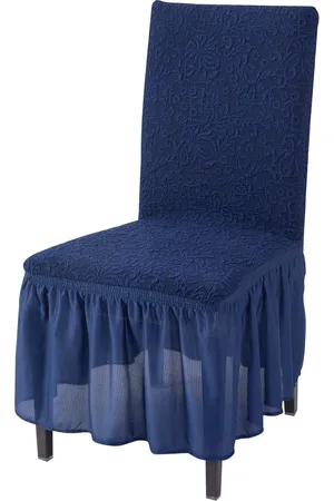 HOKIPO Navy Blue Floral Frill Stretchable Chair Cover