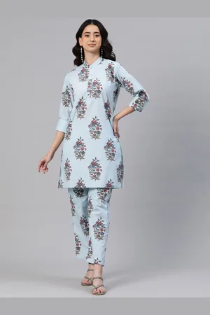 BUTA BUTI Floral Printed Regular Pure Cotton Kurti with Trousers