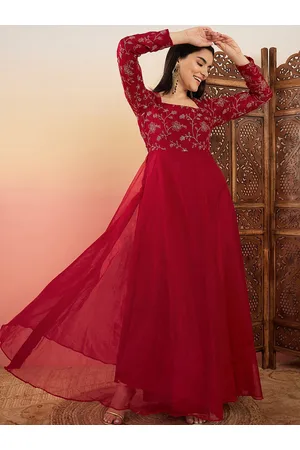 Sangria Women Flroal Zari Embroidered Maxi Dress