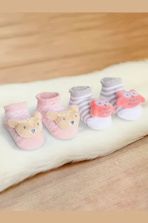 Baby Moo Infants Girls Pack Of 2 Self-Design Soft & Comfortable Socks Booties
