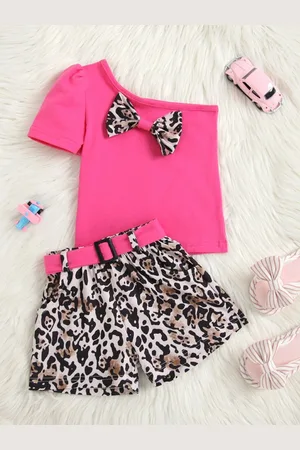 Stylecast Girls Pink One-Shoulder Pure Cotton Top with Shorts