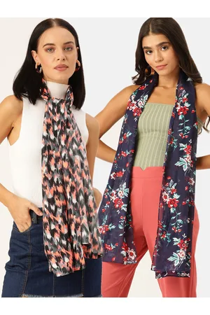 DressBerry Blue & Black Pack Of 2 Printed Scarfs
