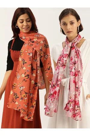 DressBerry Pink & Orange Pack Of 2 Printed Scarfs