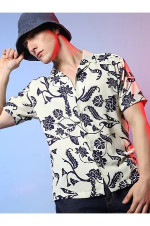 Campus Spread Collar Short Sleeves Floral Classic Printed Casual Shirt