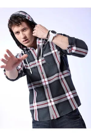 The Indian Garage Co Tartan Checked Hooded Long Sleeves Cotton Shacket