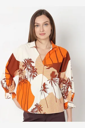 VERO MODA Tropical Printed Cotton Shirt Style Top