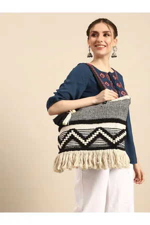 Sangria Geometric Printed Embroidered Oversized Shopper Tote Bag