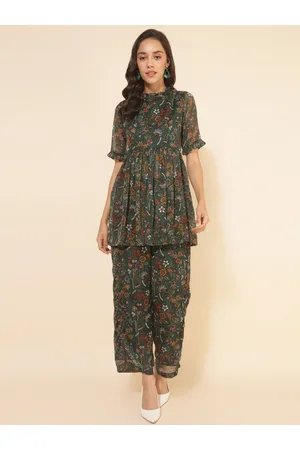 Janasya Chiffon Lurex Floral Printed Co-Ord Set