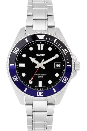Casio Men Textured Dial Reset Time Analogue Calendar Watch A2196